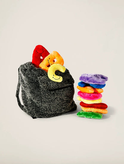 Dark Grey Backpack with Rainbow Mini Letters